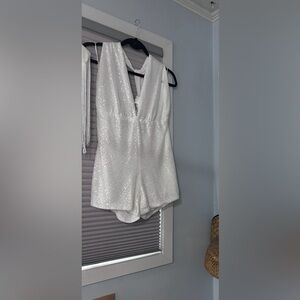 Large-Dancing Queen Sequin Wrap Romper- White- Bella & Bloom